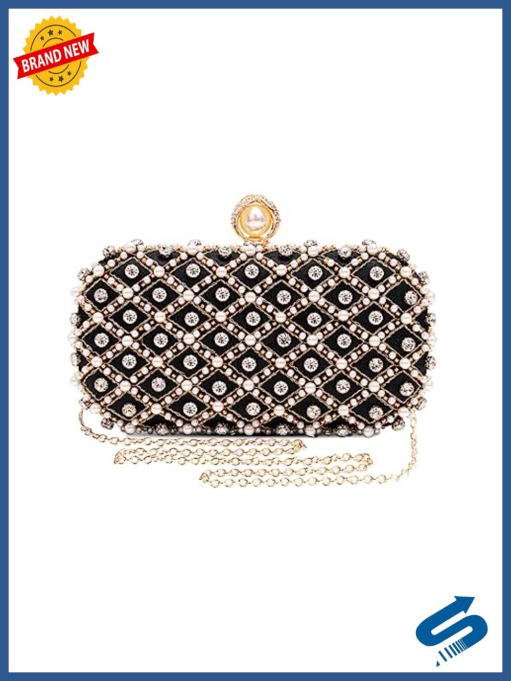 Glitter Clutch Purse Sparkly Evening Bag Prom Party Handbag with Pearl